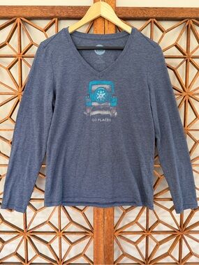 Life is Good Women’s Long Sleeve Cool Tee Shirt Med GUC Lightweight Layers Fall